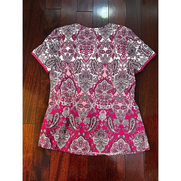 EUC Healing Hands Paisley colorful design scrub top sz medium nurse medical - Picture 5 of 5